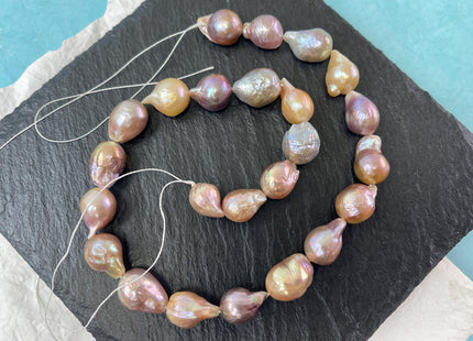 13-15x17 mm AAAA Rare Mixed Natural Mauve Pink Baroque Pearl Genuine Quality Tear Drop Edison Pearl With Iridescent Color 24 Beads #P3057