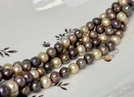 8-9 mm AA Multi Color Off Round Freshwater Pearl Beads Mixed Beige Dark Gray Brown Pearls Genuine Freshwater Pearl Beads #P3061