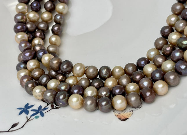 8-9 mm AA Multi Color Off Round Freshwater Pearl Beads Mixed Beige Dark Gray Brown Pearls Genuine Freshwater Pearl Beads #P3061