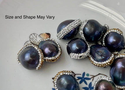 16-20x20-36 mm Large Hole Center Drilled High Quality Peacock Baroque Pearls w/Half Pave Rhinestone CZ Pendant Beads 2.2 mm Hole #P3063