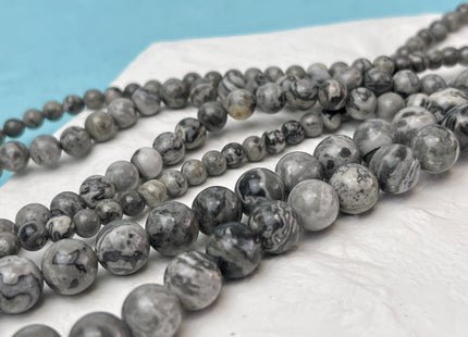 4mm 6mm 8mm 10mm 12mm Smooth Round Gray Map Picasso Jasper Gemstone Beads Snake Skin Gray Color Jasper Loose Beads 15 Inches #4699