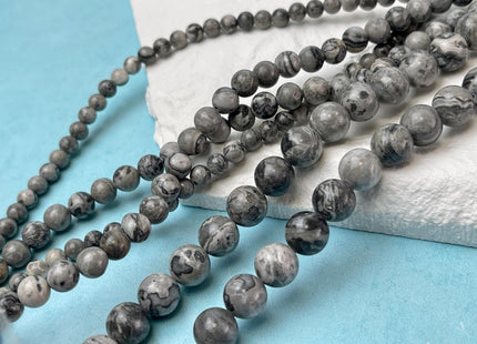 4mm 6mm 8mm 10mm 12mm Smooth Round Gray Map Picasso Jasper Gemstone Beads Snake Skin Gray Color Jasper Loose Beads 15 Inches #4699