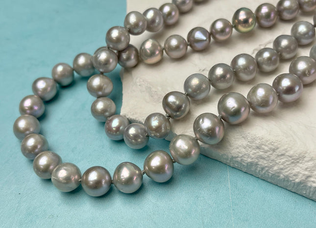 16/18/20/22/24/26 Inches Hand Knotted 9 mm AAA Freshwater Pearl Necklace Gray High Luster Pearl Necklace W/Lobster Clasp #P3065