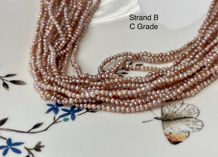 1.8-2 mm Natural Mauve Pink Tiny Potato Pearl Genuine Freshwater Seed Pearl Beads B or C Grade #P3066