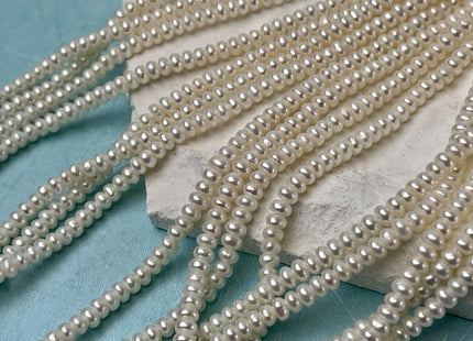 2x4mm AAA Large Hole Natural White Round Button Freshwater Pearls Hole Size 1.2 mm Genuine High Luster Seed Pearl 7.5 Inches #P3073
