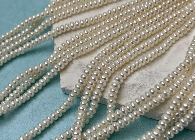 2x4mm AAA Large Hole Natural White Round Button Freshwater Pearls Hole Size 1.2 mm Genuine High Luster Seed Pearl 7.5 Inches #P3073
