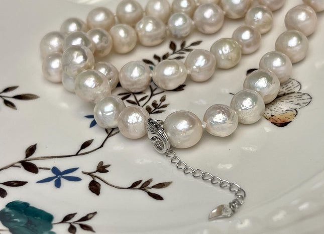 16"/18"/20"/24" 10-11mm White Baroque Pearl Necklace Hand Knotted White Edison Pearl Necklace Bridal Pearl Necklace #P3074