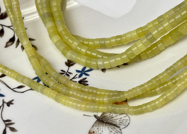 2x4mm Natural Yellow Color Lemon Jade Heishi Rondelle Shape Genuine Lemon Jade Discs Gemstone Loose Beads 15.5 Inches Strand #3109