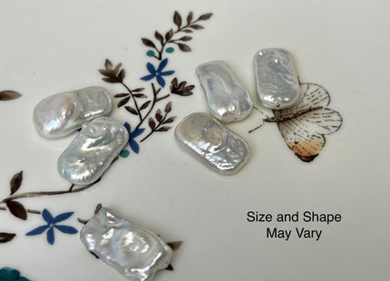 3 Pieces 10-12x20 mm AA Natural White Rectangle Coin Freshwater Pearl Beads Genuine High Luster Coin Freshwater Pearls #P2486-A