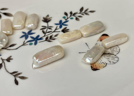 3 Pieces 10-12x20 mm AA Natural White Rectangle Coin Freshwater Pearl Beads Genuine High Luster Coin Freshwater Pearls #P2486-A