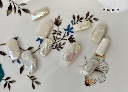 3 Pieces 10-12x20 mm AA Natural White Rectangle Coin Freshwater Pearl Beads Genuine High Luster Coin Freshwater Pearls #P2486-A