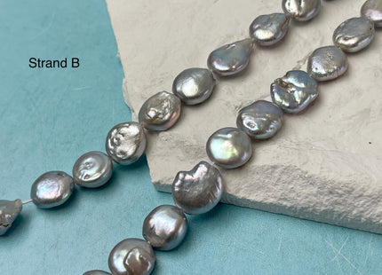 10-12 mm AA Gray Color Coin Freshwater Pearl Beads Genuine High Luster Tear Drop Shape Freshwater Coin Pearls #P3038