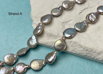 10-12 mm AA Gray Color Coin Freshwater Pearl Beads Genuine High Luster Tear Drop Shape Freshwater Coin Pearls #P3038