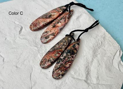 One Pair 12x45 mm Natural Pink Leopard Skin Jasper Top Drilled Teardrop Cabochon Long Teardrop Matching Pink Gemstone Earring Pendant #3356