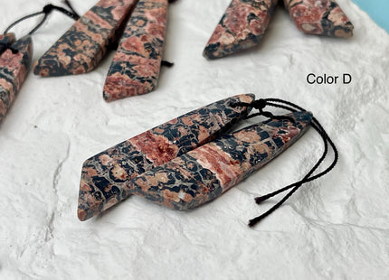 One Pair 12x43 mm Natural Pink Leopard Skin Jasper Top Drilled Freeform Cabochon Long Drop Matching Jasper Gemstone Earring Pendant #3358