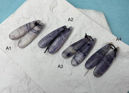 One Pair 12x45 mm Natural Purple Malachite Gemstone Top Drilled Teardrop Cabochon Long Teardrop Matching Gemstone Earring Pendant #3360