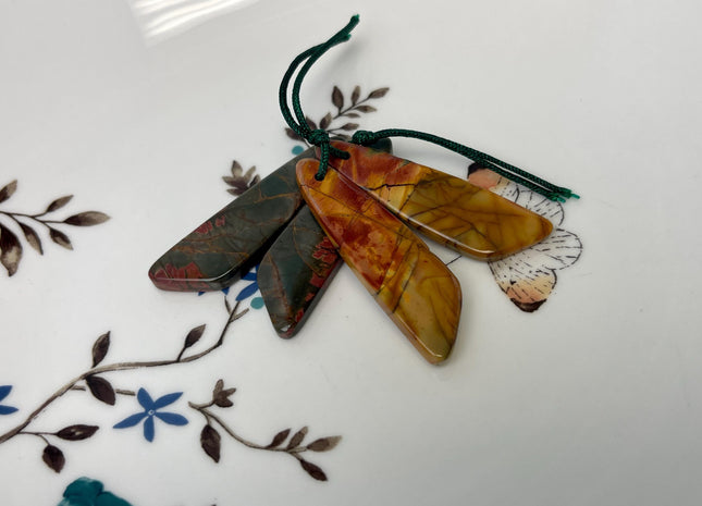 One Pair 12x44 mm Natural Picasso Jasper Top Drilled Freeform Cabochon Long Drop Matching Leaf Shape Jasper Gemstone Earring Pendant #3361