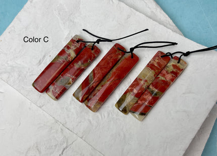 One Pair 10x47mm Natural Ocean Jasper Top Drilled Teardrop Cabochon Long Rectangle Matching Red Jasper Gemstone Earring Pendant #3363