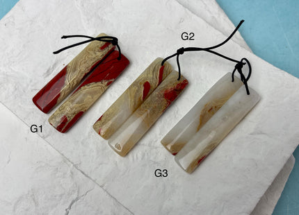 One Pair 10x47mm Natural Ocean Jasper Top Drilled Teardrop Cabochon Long Rectangle Matching Red Jasper Gemstone Earring Pendant #3363