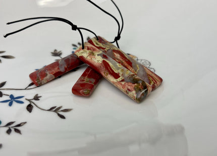 One Pair 10x47mm Natural Ocean Jasper Top Drilled Teardrop Cabochon Long Rectangle Matching Red Jasper Gemstone Earring Pendant #3363