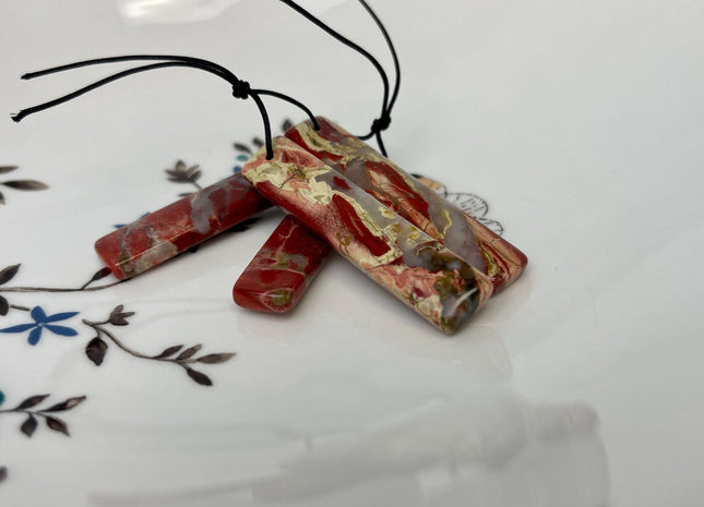 One Pair 10x47mm Natural Ocean Jasper Top Drilled Teardrop Cabochon Long Rectangle Matching Red Jasper Gemstone Earring Pendant #3363