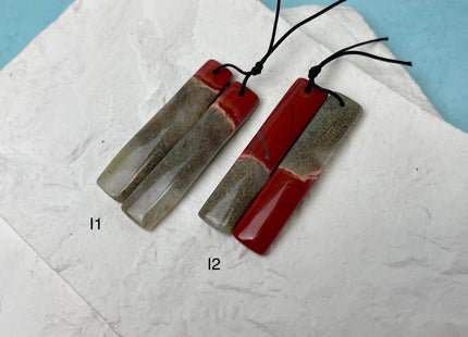 One Pair 10x47mm Natural Ocean Jasper Top Drilled Teardrop Cabochon Long Rectangle Matching Red Jasper Gemstone Earring Pendant #3363