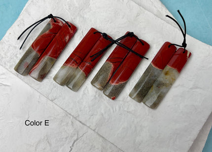 One Pair 10x47mm Natural Ocean Jasper Top Drilled Teardrop Cabochon Long Rectangle Matching Red Jasper Gemstone Earring Pendant #3363