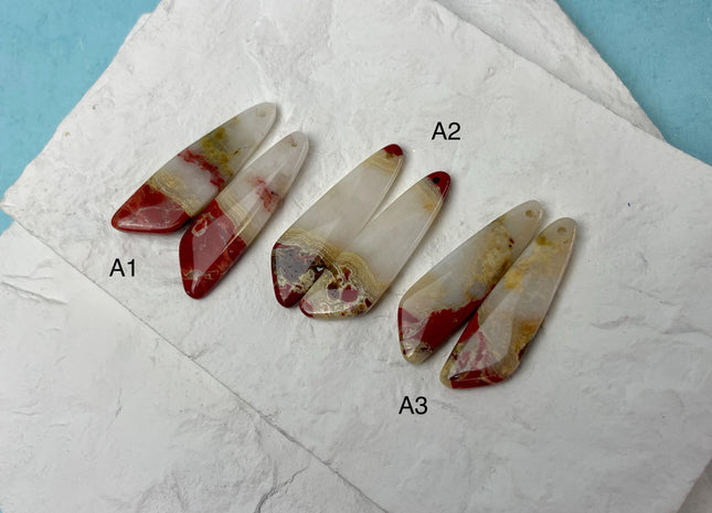 One Pair 12x45mm Natural Ocean Jasper Top Drilled Freeform Cabochon Long Drop Matching Mixed Red Ocean Jasper Gemstone Earring Pendant #3364