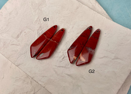 One Pair 12x45mm Natural Ocean Jasper Top Drilled Freeform Cabochon Long Drop Matching Mixed Red Ocean Jasper Gemstone Earring Pendant #3364