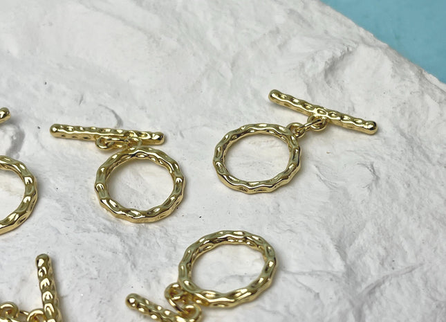 15 mm Yellow and White Gold Plated Brass Toggle Clasp Genuine Antique Toggle Findings With Round Coiled Shape Design DIY Jewelry #10331