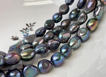 10-11x11-14 mm Full Strand Large Hole Peacock Color Rice/Oval Nugget Freshwater Pearl Beads Hole Size 2.2 mm Genuine Large Hole Pearls #1446