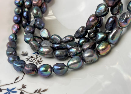10-11x11-14 mm Full Strand Large Hole Peacock Color Rice/Oval Nugget Freshwater Pearl Beads Hole Size 2.2 mm Genuine Large Hole Pearls #1446