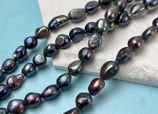 10-11x11-14 mm Full Strand Large Hole Peacock Color Rice/Oval Nugget Freshwater Pearl Beads Hole Size 2.2 mm Genuine Large Hole Pearls #1446