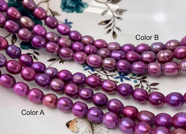 9x10-11 mm AA Large Hole Fuchsia Purple Pink Freshwater Pearl Beads Rice/Oval Shape Hole 2.1mm Genuine Freshwater Pearl 38 Beads #P3092