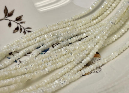 2.5x4 mm Smooth Rondelle Natural Mother of Pearl Gemstone Beads Genuine White MOP Beads 15.5 Inches Strand #4700