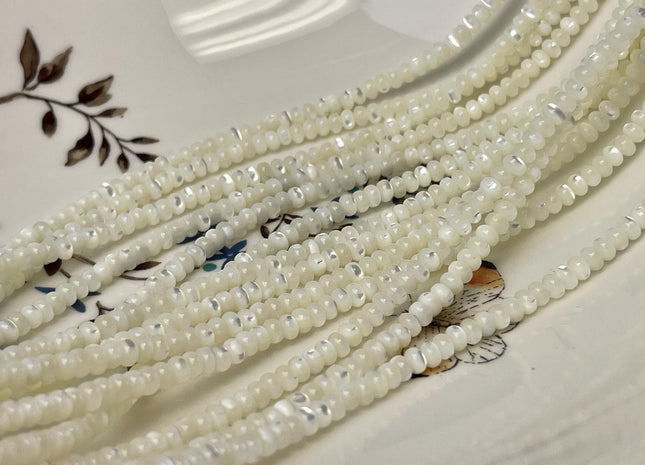 2.5x4 mm Smooth Rondelle Natural Mother of Pearl Gemstone Beads Genuine White MOP Beads 15.5 Inches Strand #4700