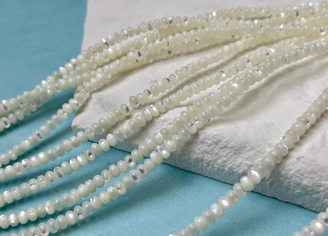 2.5x4 mm Smooth Rondelle Natural Mother of Pearl Gemstone Beads Genuine White MOP Beads 15.5 Inches Strand #4700