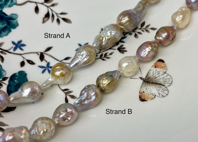10-14x14-28 mm AAA Natural Mauve Seaweed Pink With Iridescent Color Baroque Pearl Beads Rare High Luster Genuine Baroque Pearls #P3081