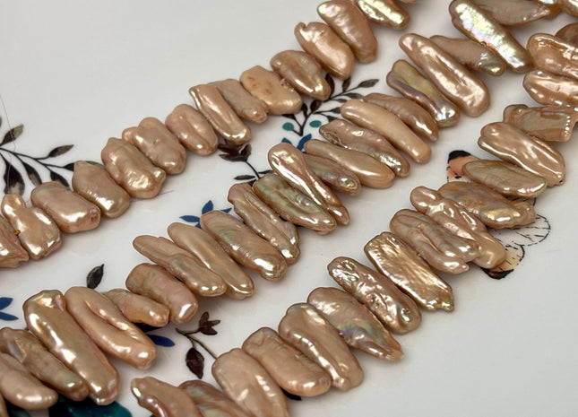 5-8x14-21 mm Brown Champagne Biwa Stick Freshwater Pearl Beads Genuine Cultured Center Drilled Biwa Freshwater Pearl Beads #P3084