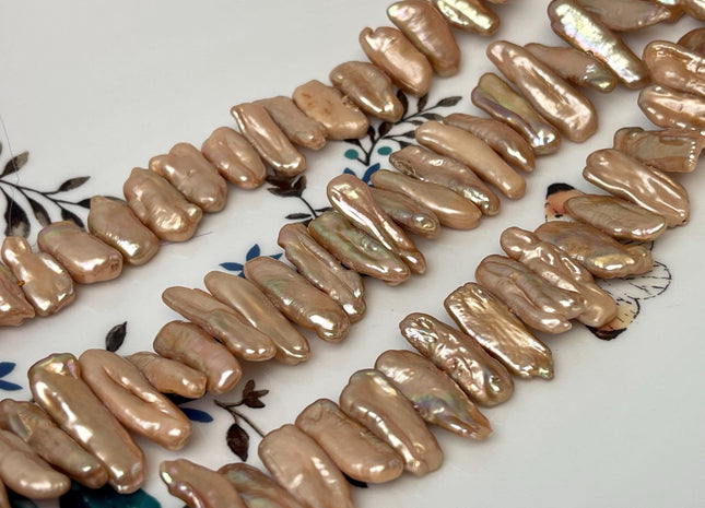 5-8x14-21 mm Brown Champagne Biwa Stick Freshwater Pearl Beads Genuine Cultured Center Drilled Biwa Freshwater Pearl Beads #P3084