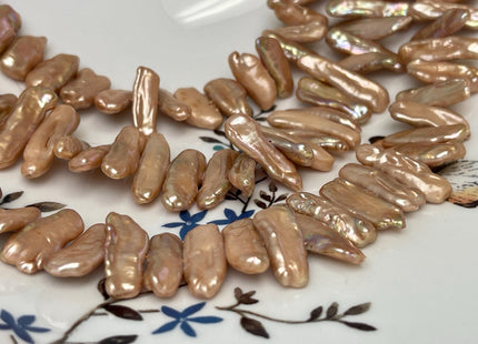 5-8x14-21 mm Brown Champagne Biwa Stick Freshwater Pearl Beads Genuine Cultured Center Drilled Biwa Freshwater Pearl Beads #P3084