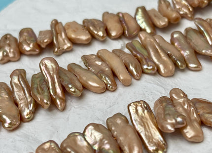 5-8x14-21 mm Brown Champagne Biwa Stick Freshwater Pearl Beads Genuine Cultured Center Drilled Biwa Freshwater Pearl Beads #P3084
