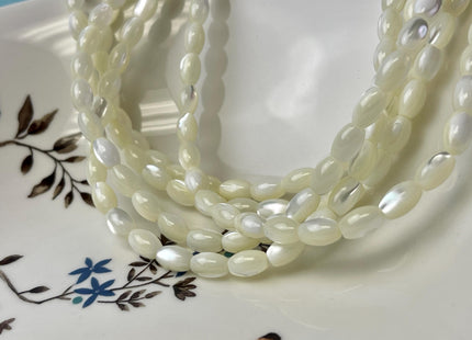 6x9mm Rice/Barrel Shape Natural Mother of Pearl Gemstone Beads Genuine White MOP Gemstones Beads 15.5 Inches Strand 43 Beads #4702