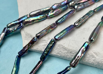5-6x23-28 mm AAA Rainbow Peacock Biwa Stick Freshwater Pearl Beads Genuine Super High Luster Unique Peacock Biwa Coin Pearls #P3086