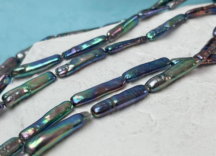 5-6x23-28 mm AAA Rainbow Peacock Biwa Stick Freshwater Pearl Beads Genuine Super High Luster Unique Peacock Biwa Coin Pearls #P3086