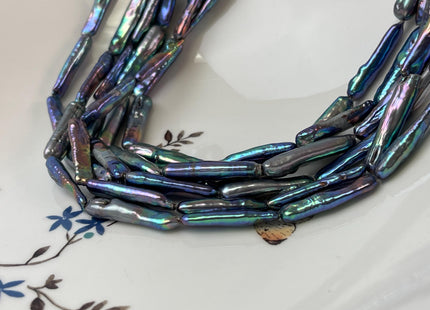 5-6x23-28 mm AAA Rainbow Peacock Biwa Stick Freshwater Pearl Beads Genuine Super High Luster Unique Peacock Biwa Coin Pearls #P3086