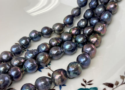 11-13.5 mm Half Strand Large Hole Dark Blue Peacock Color Baroque Pearl Beads Hole Size 2.2 mm Genuine High Luster Baroque Pearls #P3087