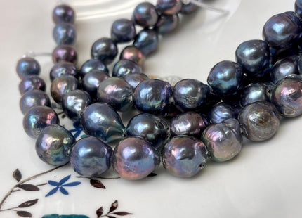 11-13.5 mm Half Strand Large Hole Dark Blue Peacock Color Baroque Pearl Beads Hole Size 2.2 mm Genuine High Luster Baroque Pearls #P3087