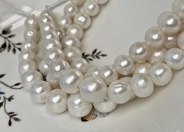 12-16 mm AA Half Strand Large Hole Potato Natural White Freshwater Jumbo Size Pearl Beads Hole Size 2.2mm #P3095