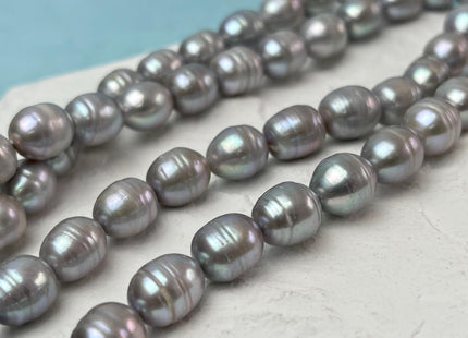 10x12 mm Gray Color Large Rice/Oval Ringed Freshwater Pearl Beads Genuine Gray Freshwater Pearl 34 Beads #P3096